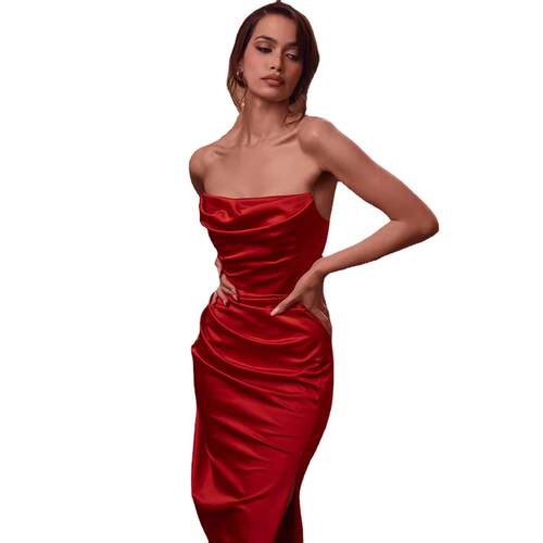 Strapless sleeveless slit dress 抹胸无袖开衩连衣裙