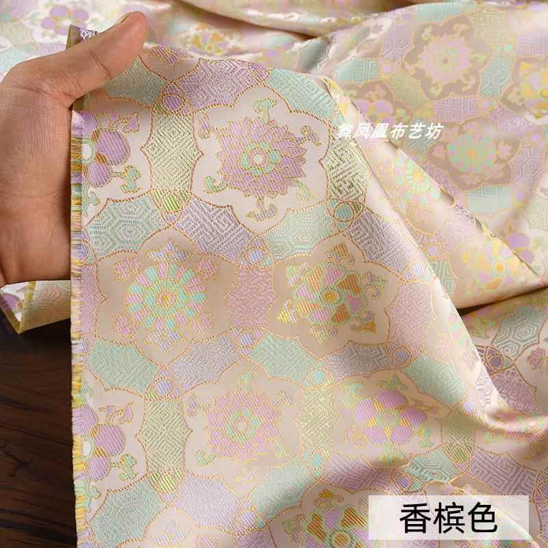 香槟色八宝万花筒织锦缎提花面料甜美马甲中式外套人丝宋锦布料