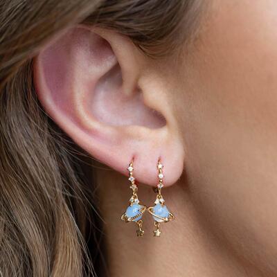 Fashion Crystal Zirconia Blue Flower Small Hoop Earrings For