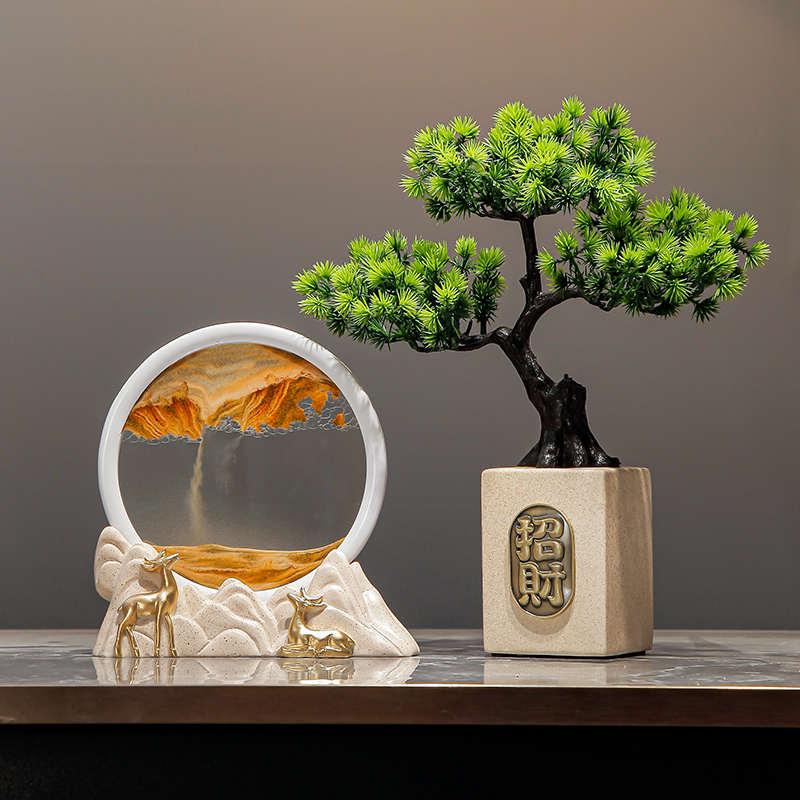 招财鹿流沙画摆件客厅酒柜办公室轻奢解压沙漏玄关电视柜家居装饰