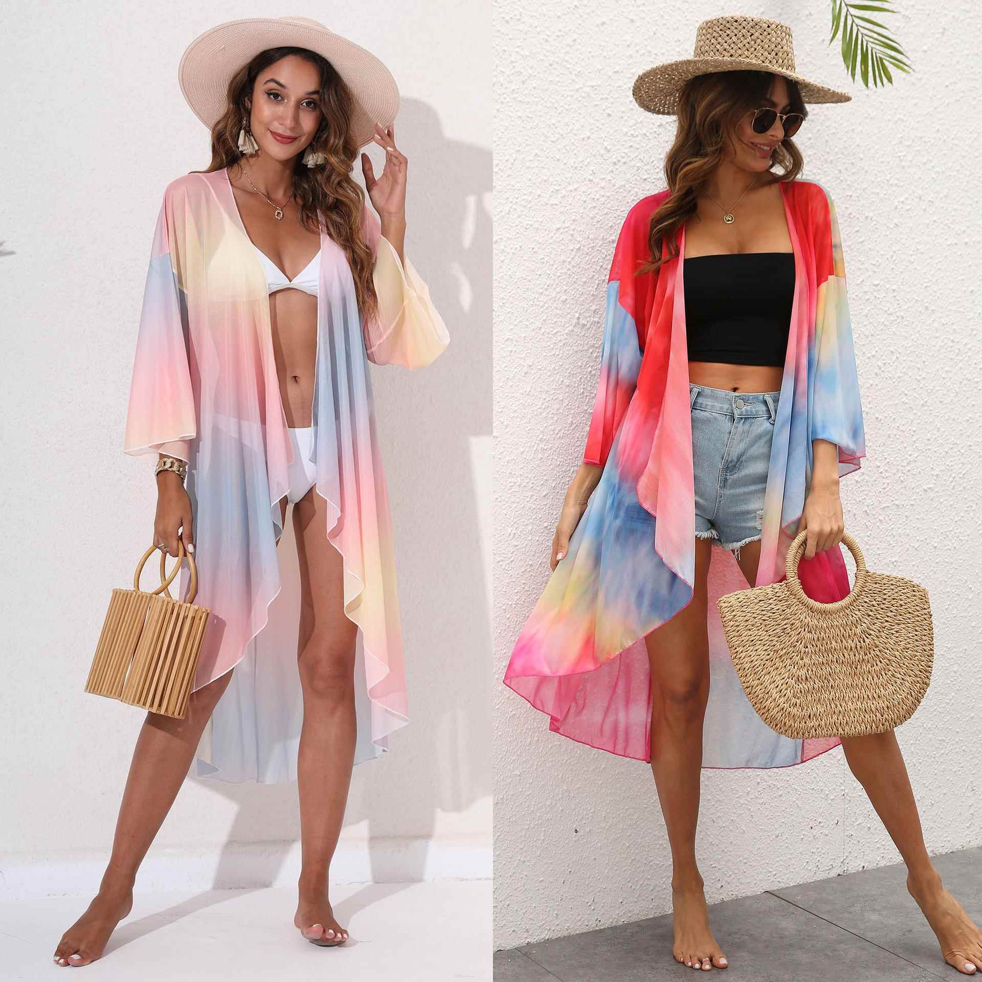 jacket random three-quarter mesh beach irregular Tie-dyed