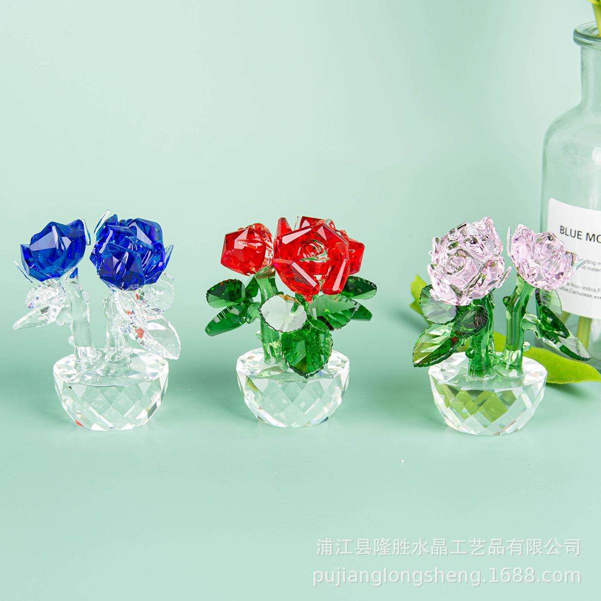 水晶玫瑰花摆件君子兰蝴蝶花创意家居车内装饰情人节水晶花摆件