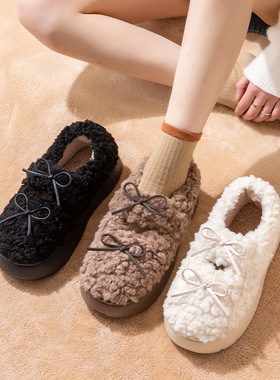 2025新款家居时尚棉拖鞋少女风女鞋保暖魔术贴棉拖鞋秋冬季蝴蝶结