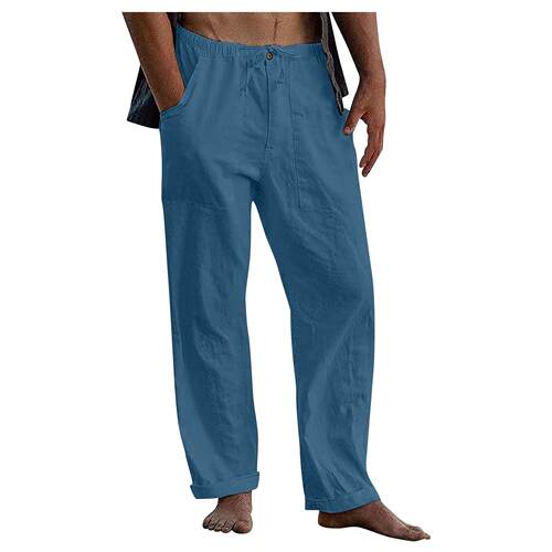 Men Loose Casual Straight Cotton Linen Casual Pants休闲裤男