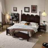 法高式 轻8奢纯实木床1米床主卧双人大床端大气QLT中古风婚美式 复