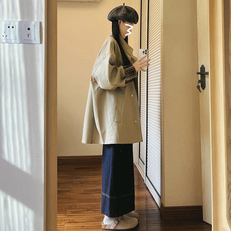 WFYO/高级感卡其色中长款风衣外套高级感宽松短款外套女春秋新款