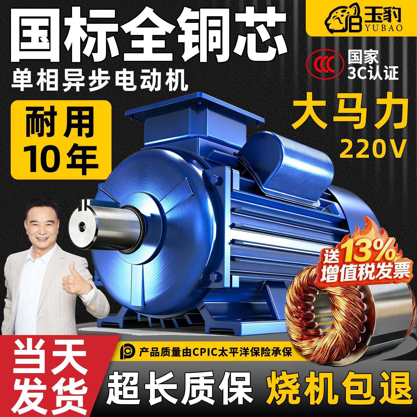 单相电机220V纯铜线圈小型高效运行国标全铜芯高速异步电动机耐用