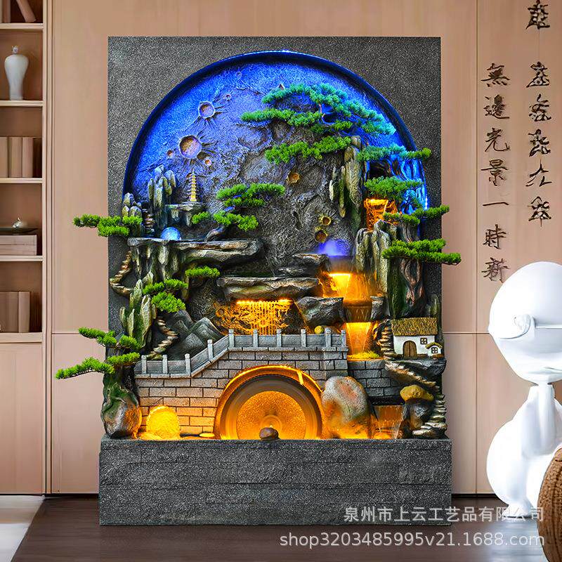 大假山流水墙喷泉摆件家居玄关鱼缸循环水幕墙装饰办公室屏风景观