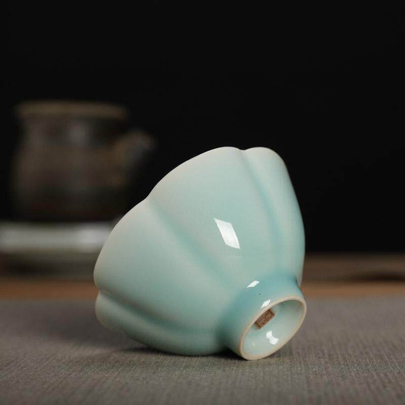 龙泉弟窑青瓷粉青釉陈湘源花口杯主人杯品茗杯子陶瓷茶具功夫茶杯