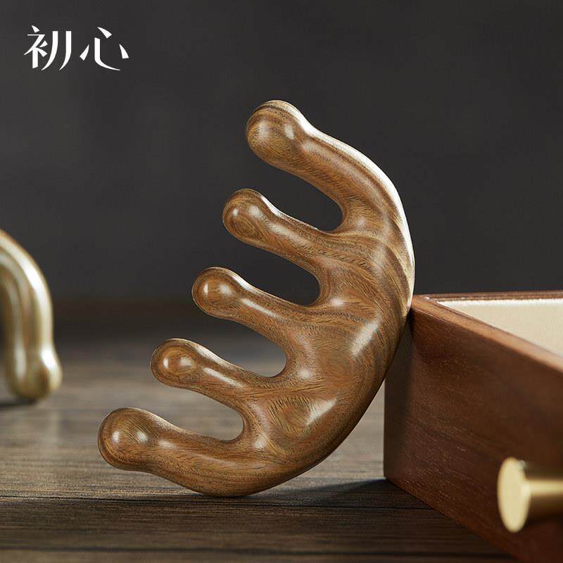 初心头皮按摩梳经络神器绿檀木梳女士天然檀木眼部头部按摩器梳子