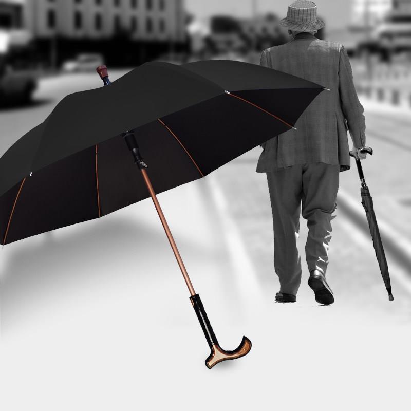 长柄雨伞纯色黑胶晴雨两用老人拐杖伞多用途可分离直杆太阳伞