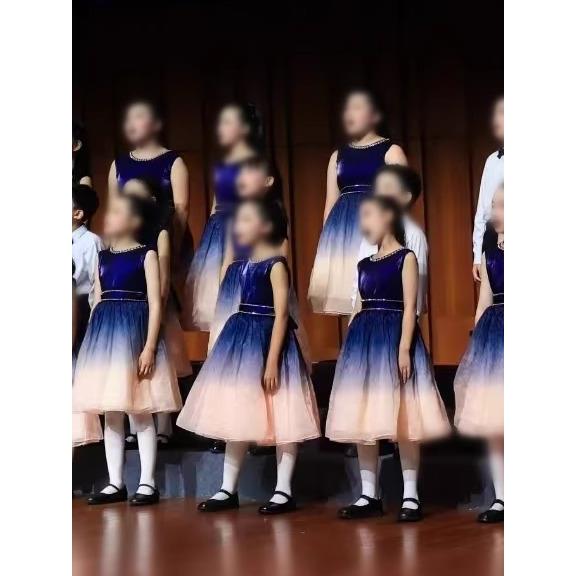 高档新款儿童生合唱服装演出男女童礼服服学中小表演朗诵纱裙大合