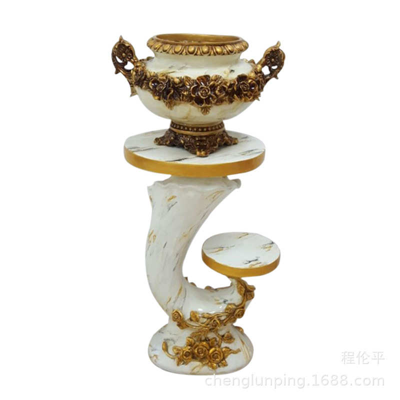 商场中式罗马柱花盆门市仿真花会所酒店门口装饰工艺摆件镂空花瓶