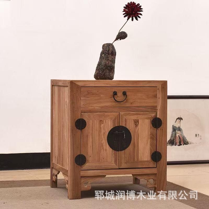 中式床头柜创意落地床边收纳柜双层矮柜靠墙木质边柜整理柜