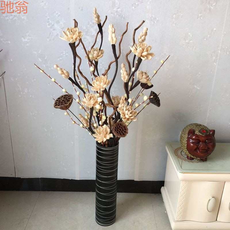 Q2W叶脉玉米皮制作干枝干花假花套装客厅落地摆放玄关隔断装饰花