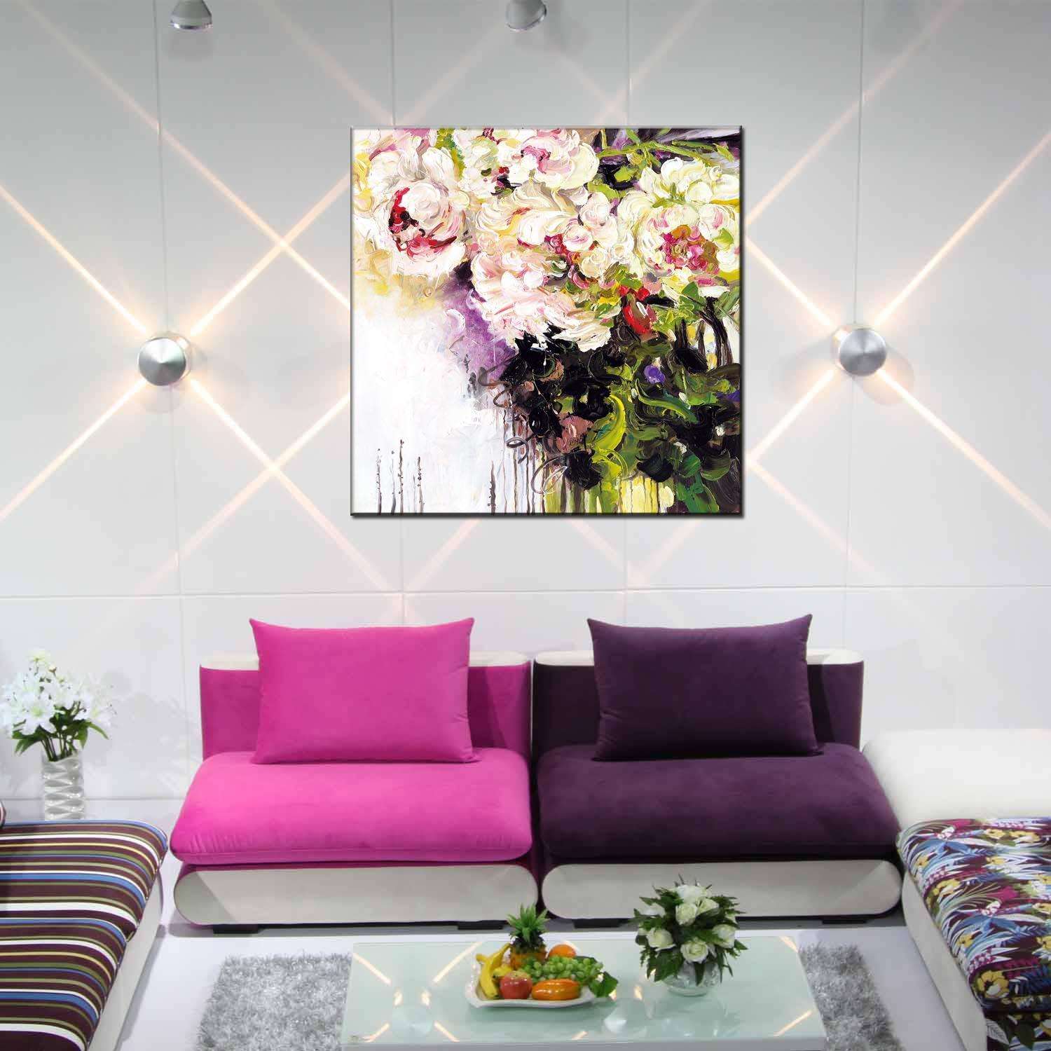 花卉油画,装饰油画,手绘油画,客厅油画,无框油画,丙烯油画