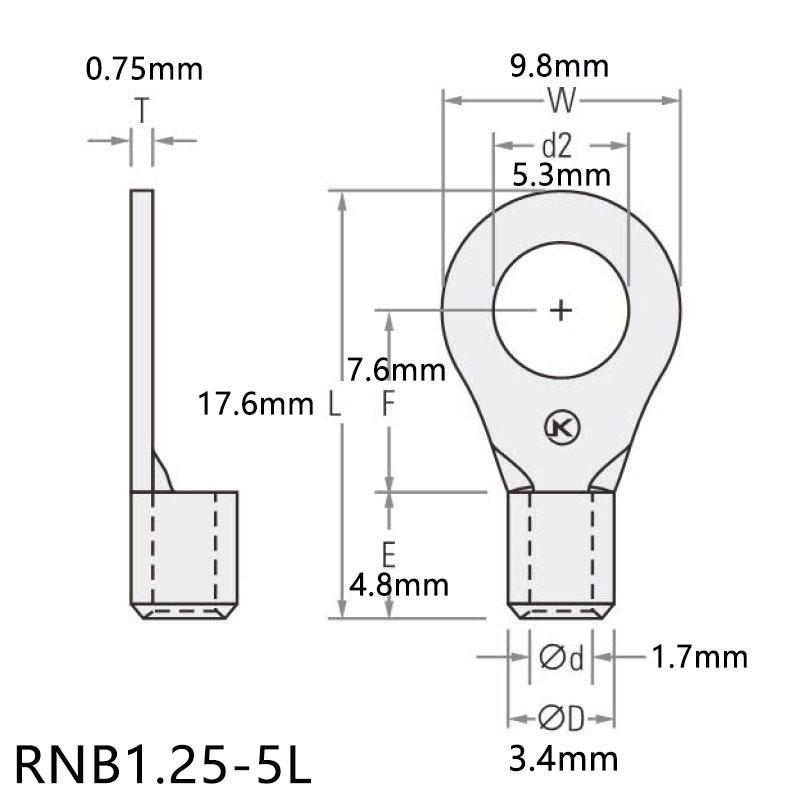 RNB1.25-5L无形绝缘套圆端子国标铜接线圆环快速GLA紫接连器护接