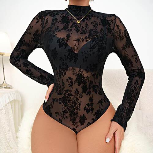 Mesh flocking tight fitting one-piece underwear with