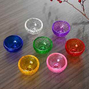 七彩水晶玻璃杯家用办公小茶杯供佛杯碗透明耐高温工艺品茶具配件
