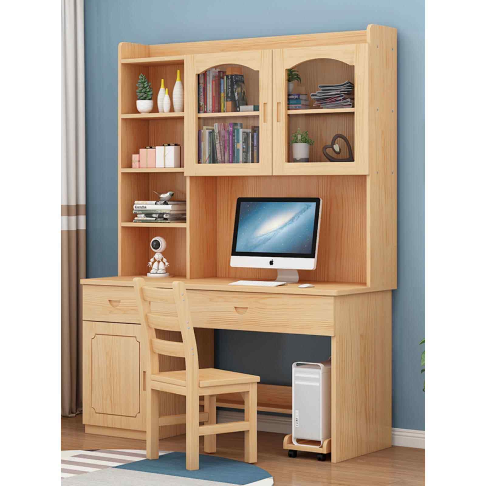 实木书桌书架集成书柜组合家庭卧室儿童学生电脑桌面学习桌写字台