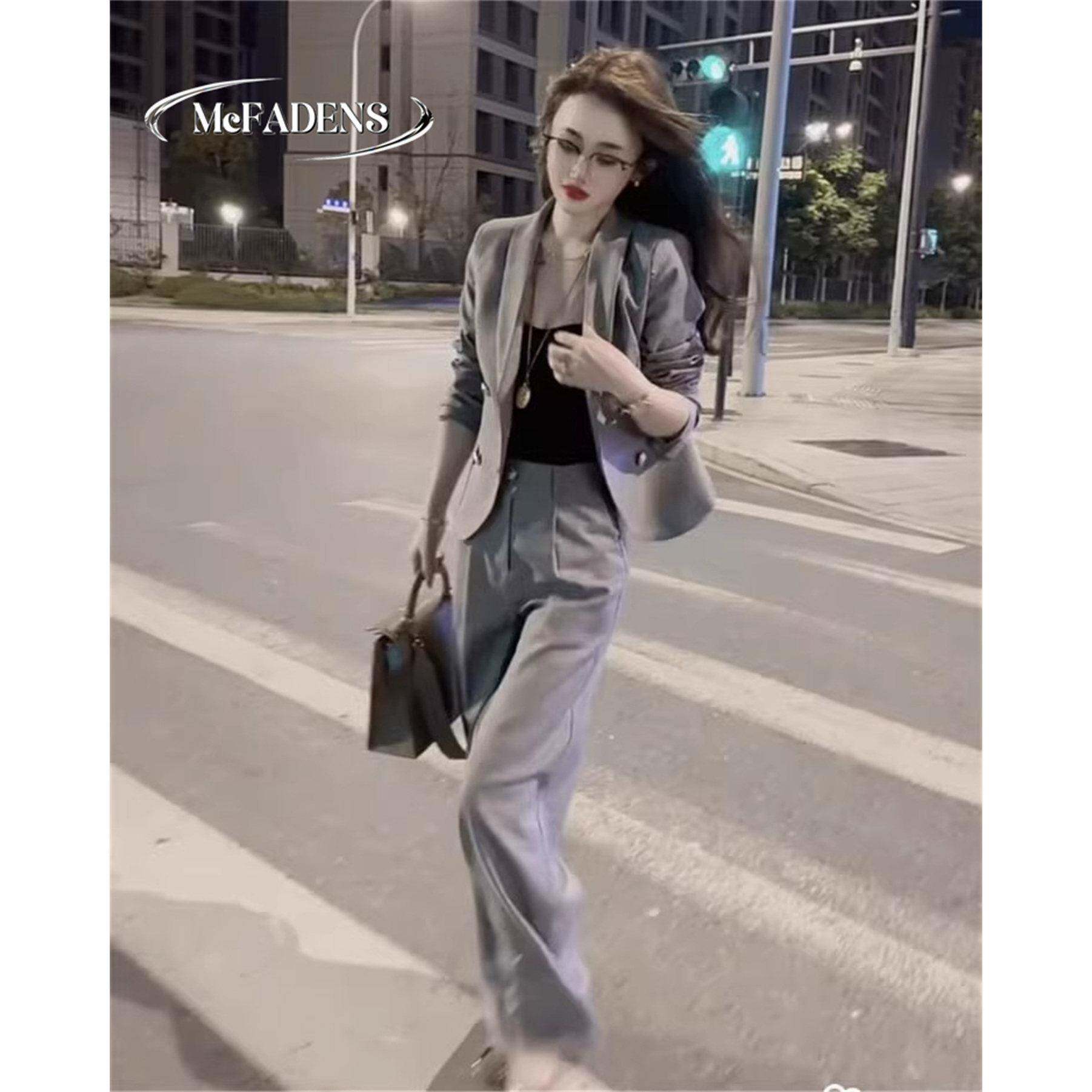 香港2026春季新款职业通勤西装套装女高级感显瘦西服阔腿裤两件套