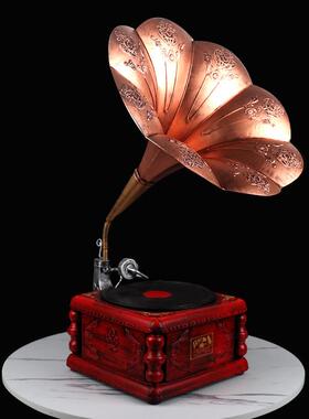 复古留声机模型铁制纯手工做旧古典大唱机酒店摄影居家装饰摆件