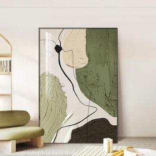 抽象艺术挂画绿色系肌理感大幅落地画客厅大白墙装饰画高端晶瓷画