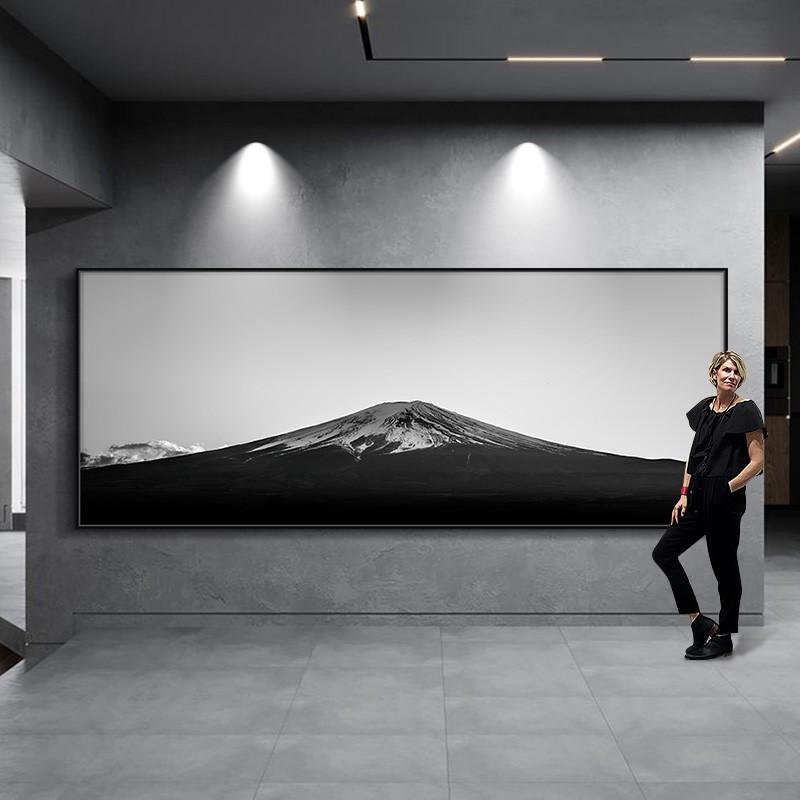 黑白富士山客厅装饰画卧室挂画极简办公室大气墙画工业风现代壁画图片
