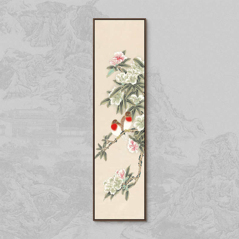 新中式玄关背景墙装饰画茶室禅意多联窄屏挂画餐馆走廊过道壁画