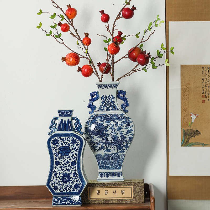 客厅摆件插花花瓶青花瓷景德镇新仿古瓶装饰品家居中式陶瓷器青花