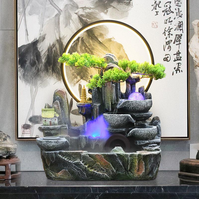 假山流水摆件循环水转动球客厅招财风水轮高山水景加湿器开 业礼