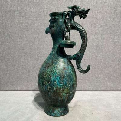 龙凤壶仿古青铜器工艺品老铜壶带铭文仿古酒壶摆件古玩收藏