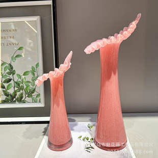 现代轻奢艺术手工琉璃花瓶摆件客厅餐桌创意插花样板间高级感装 饰