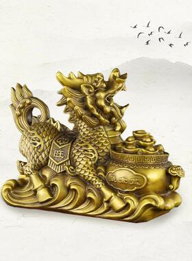 聚纯黄铜宝盆麒麟一玄对摆件铜麒麟礼品聚宝盆麒客厅关装饰办公招