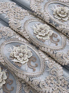 TD61欧式双层加厚灰色窗帘遮光布纱一体成品客厅卧室定 制浮