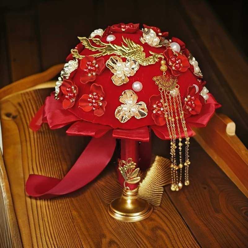 手捧花新郎接亲国潮风新娘捧花diy高级仿真玫瑰花束秀禾服搭配,家居饰品,仿真花/假花,淘宝优惠券,粉丝福利购,淘宝优惠卷