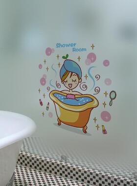 1523可爱美女卡通创意时尚卫生间马桶贴防水淋浴室贴可移除墙贴纸