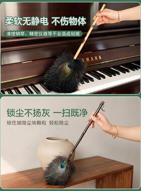 静电灰湘妃竹56pc空间家用装鸵鸟除尘扫孔雀翎掸鸡毛掸子掸毛批发