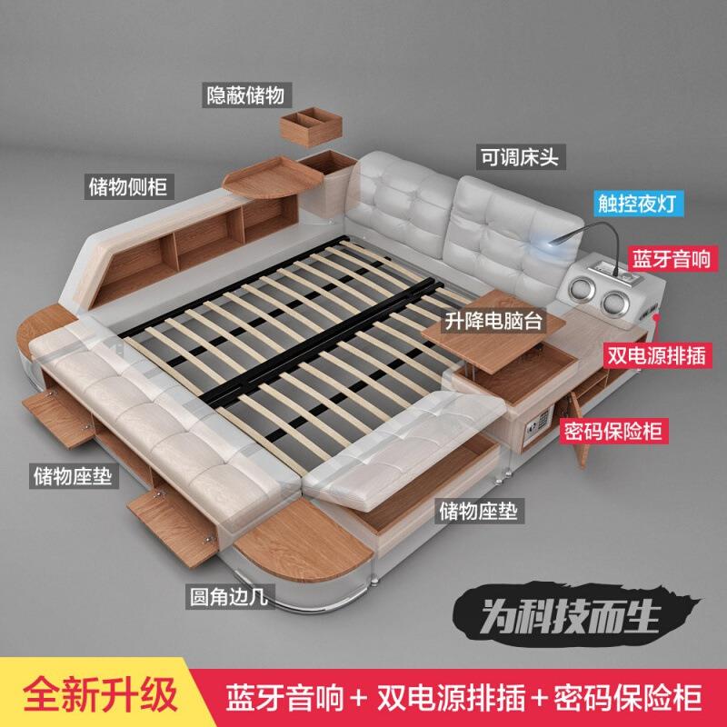 厂家直供现代简约主卧1.8米双人床储物多功能榻榻米皮床