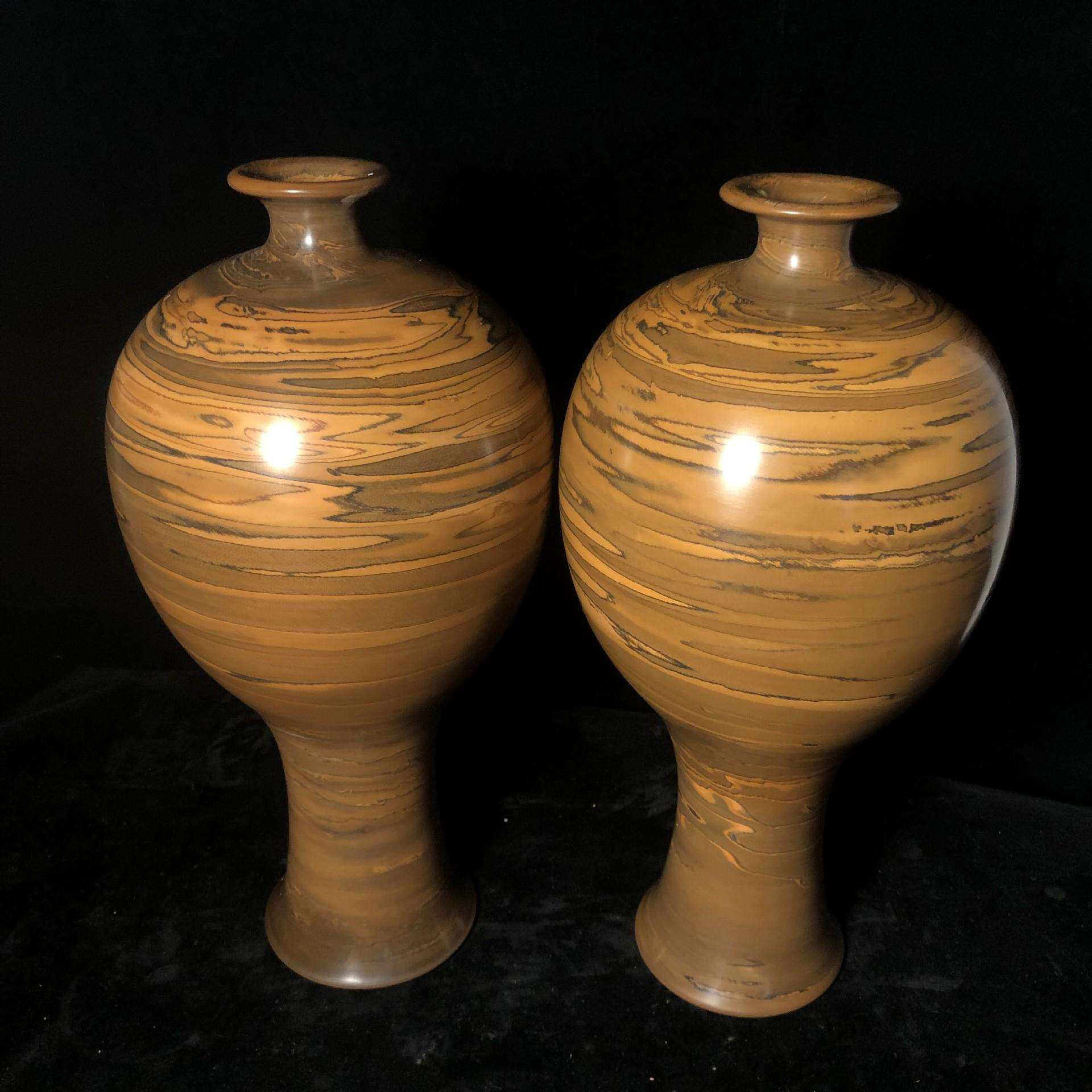 鲁泗水柘沟彩陶对瓶手工制坯柴窑烧制五色土陶艺摆件家居陶器花瓶