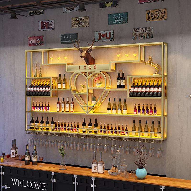 餐厅壁挂红酒架吧台酒柜铁艺工业风酒吧展示架靠墙壁挂置物架