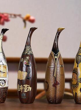 天鹅创意花瓶中式彩陶非遗特色礼物摆件客厅家居装饰品工艺礼品摆