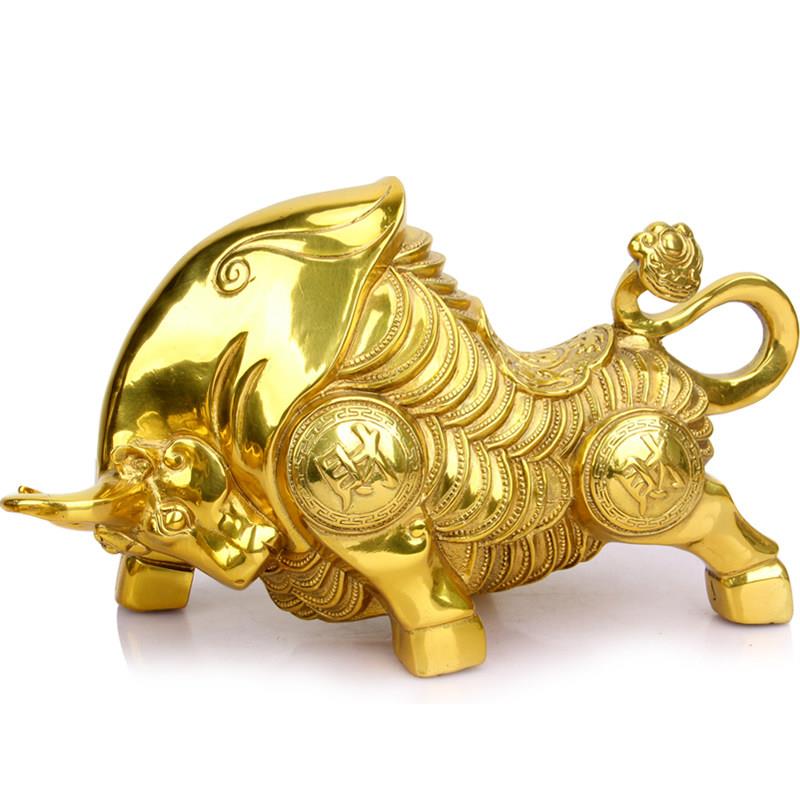 铜金钱牛摆件 生肖牛 黄铜牛 猛牛