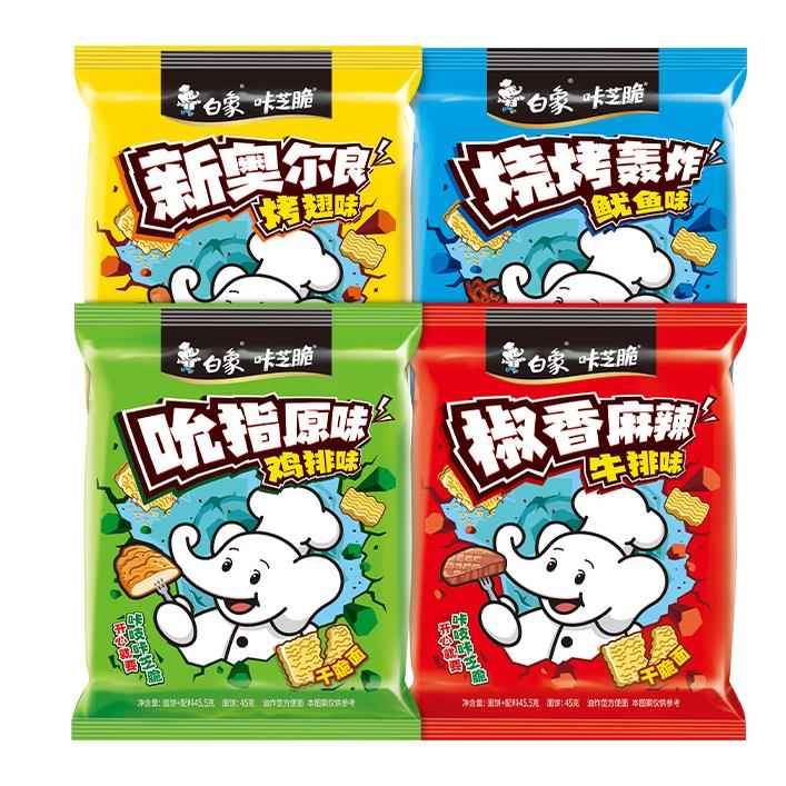现货白象大包干脆面咔芝脆芝麻原香味大面块休闲零食整箱干吃面
