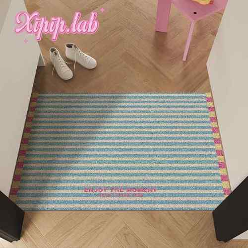 xipiplab韩系条纹入户门垫多巴胺家用丝圈进门蹭脚除尘地垫玄关垫