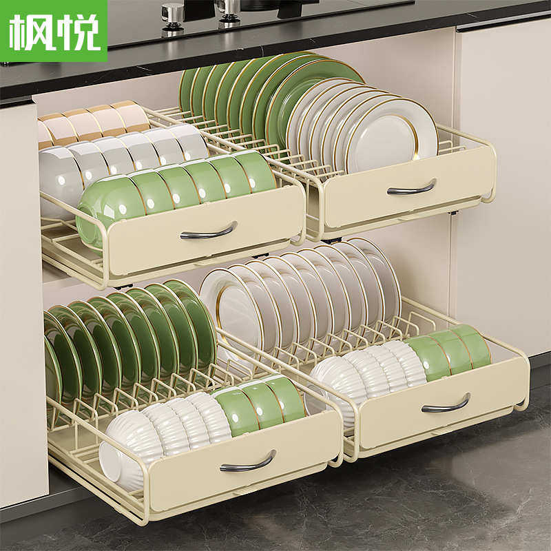 厨房免打孔超深橱柜内置碗碟收纳置物架抽拉式拉篮碗碟盘沥水架,厨房/烹饪用具,厨房抽屉置物架,淘宝优惠券,粉丝福利购,淘宝优惠卷