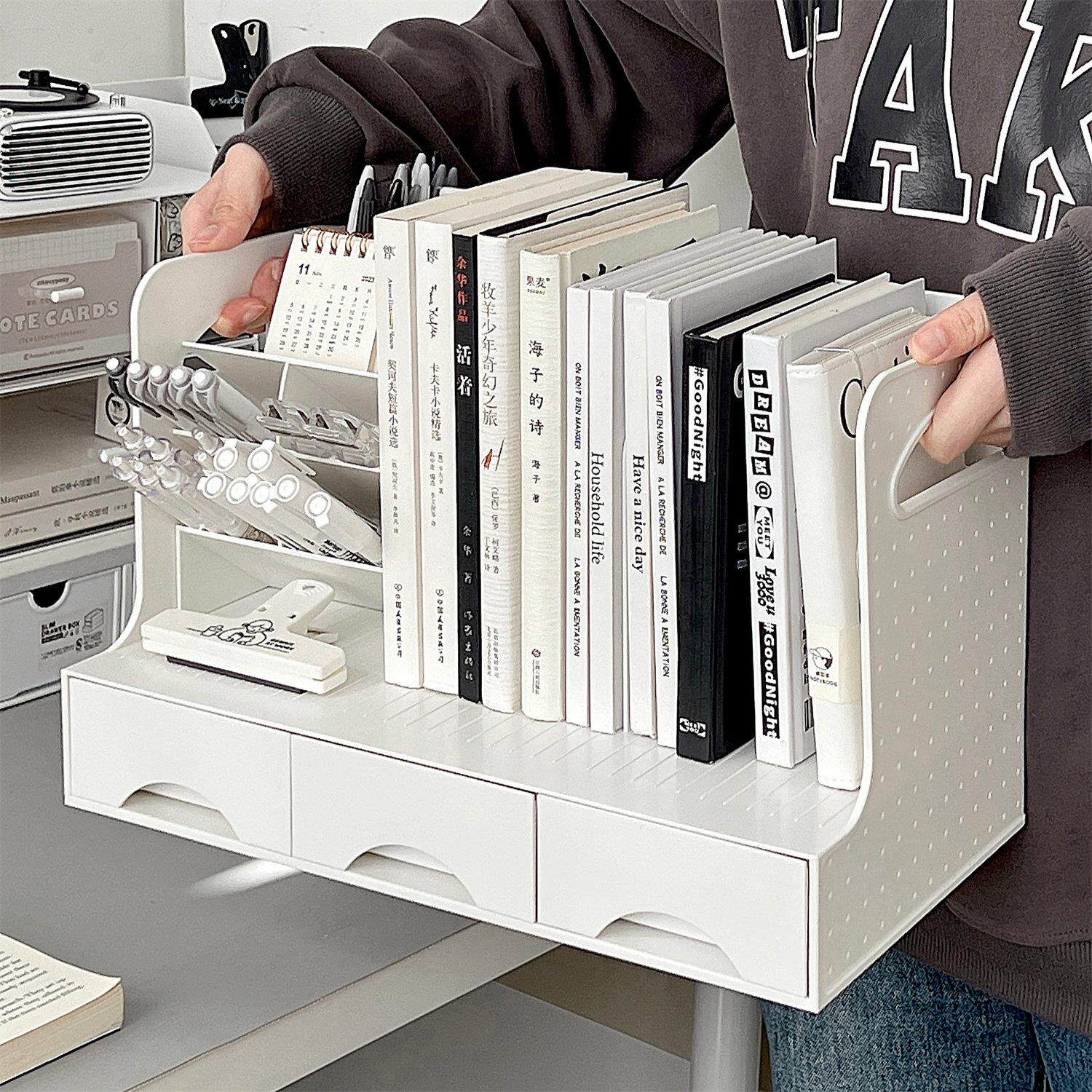 桌面收纳盒学生书桌书立架书架学习桌书本置物架办公桌文件整理架