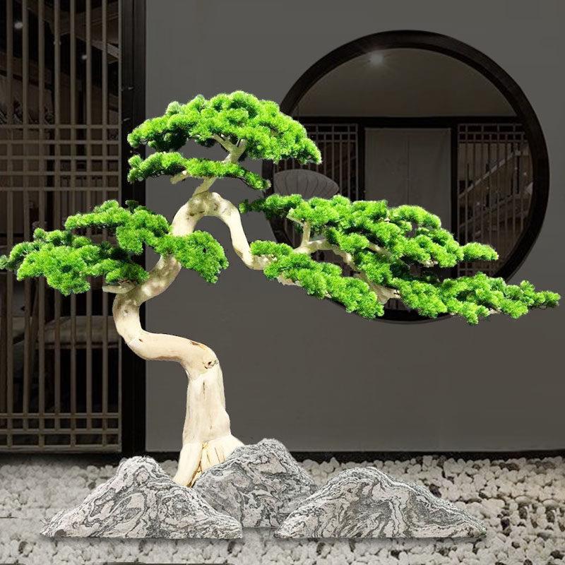 大型模拟松木雕刻雪松马尾松中国会所展厅装饰软装欢迎松木饰品盆
