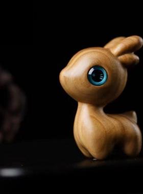 绿檀一鹿木雕小鹿一路实木质手工手把玩件网红一鹿有你