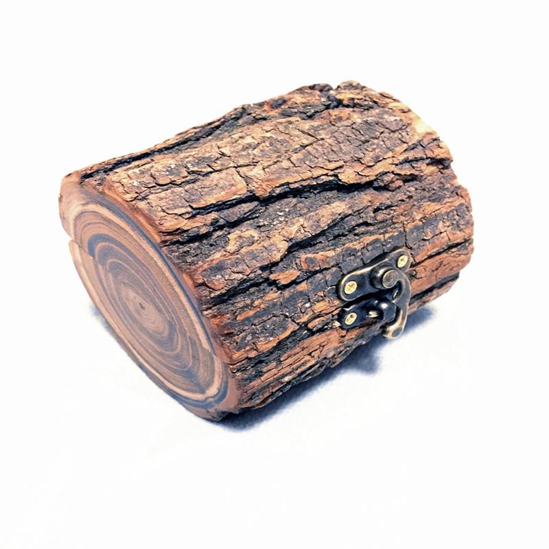 高档定原木带树皮翻盒子创意戒指盖盒森个性木质收纳盒制刻系字首